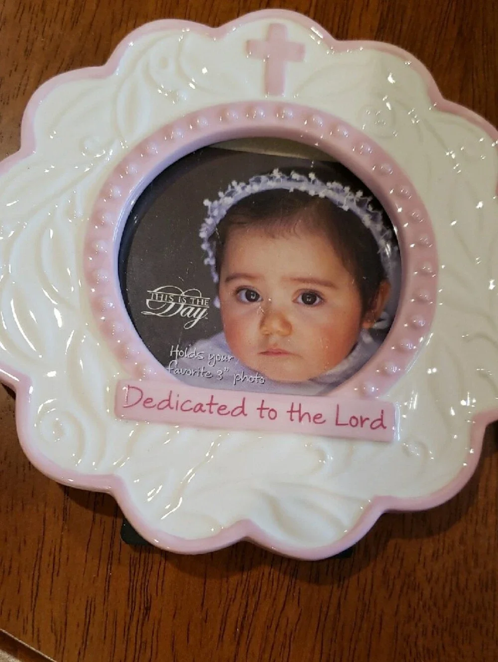 Pink & White NEW Gregg / Enesco Ceramic 'Dedicated to the Lord' Photo Frame
